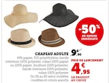 Chapeau adulte - U Collection - Hyper U à Mulhouse Chapeau adulte - U Collection en promo chez Hyper U Mulhouse à 4,95 €