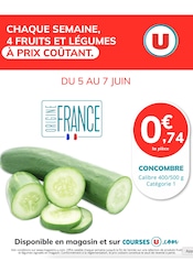 Catalogue Supermarchés Hyper U en cours à Pin-Moriès et alentours, "CHAQUE SEMAINE, 4 FRUITS ET LÉGUMES À PRIX COÛTANT", 1 page, 05/06/2025 - 07/06/2025