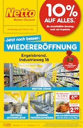 Netto Marken-Discount Prospekt für Engelsbrand mit 4 Seiten Netto Marken-Discount Prospekt für Engelsbrand: "Wiedereröffnung - 10% auf ALLES", 4 Seiten, 25.11.2025 - 29.11.2025