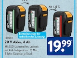 20 V Akku, 4 Ah von FERREX im aktuellen ALDI SÜD Prospekt für 19,99 €