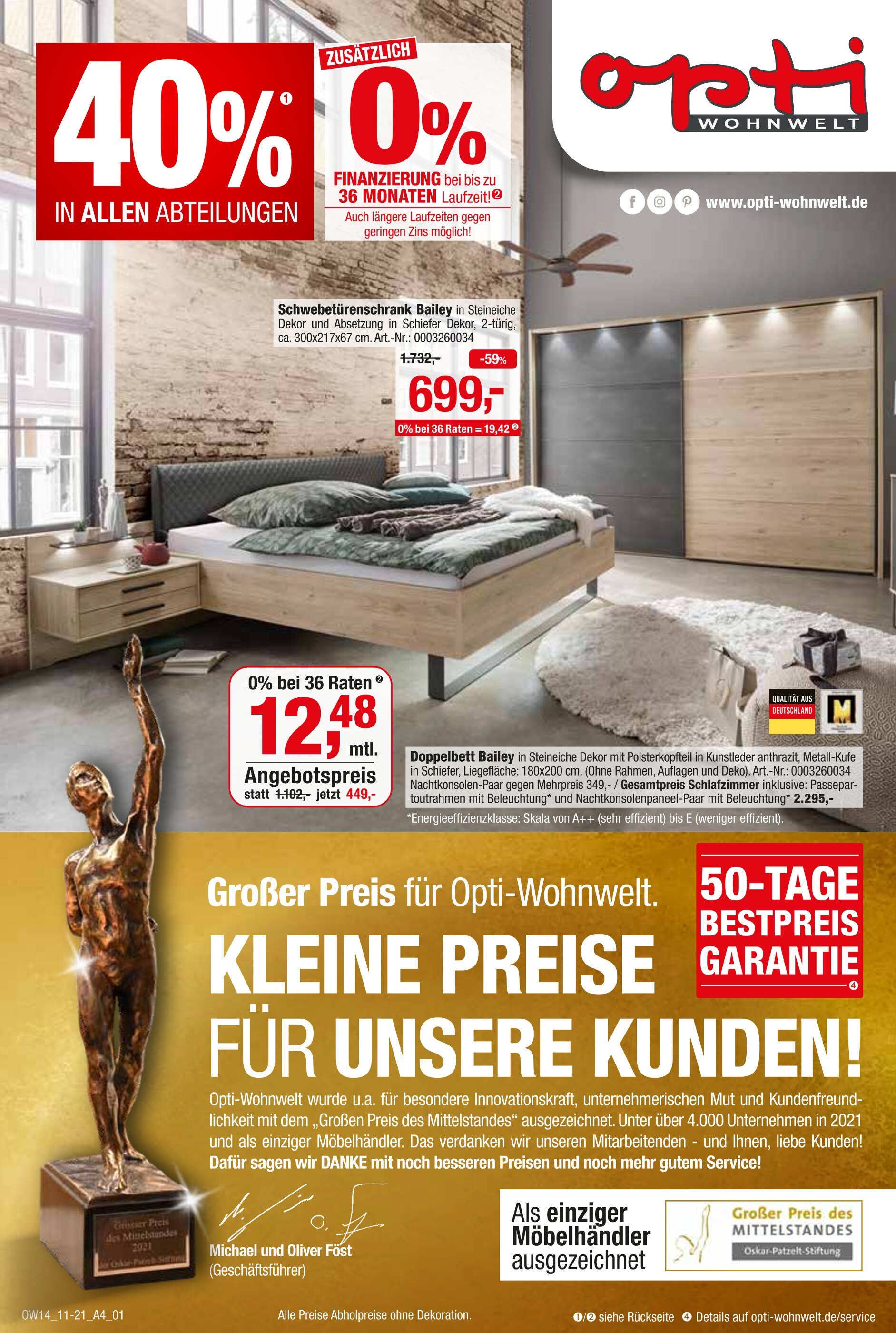 Opti-Wohnwelt Prospekt für Seligweiler mit 24 Seiten Opti-Wohnwelt Prospekt für Seligweiler: "40% IN VIELEN ABTEILUNGEN!", 24 Seiten, 26.10.2021 - 20.11.2021