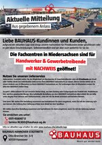 BAUHAUS Prospekt "Aktuelle Mitteilung", 1 Seiten, für Burgdorf, 25.03.2020 - 19.04.2020 BAUHAUS Prospekt "Aktuelle Mitteilung", 1 Seiten, für Burgdorf, 25.03.2020 - 19.04.2020