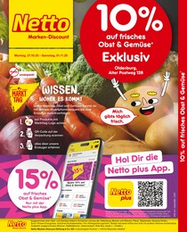 Netto Marken-Discount Prospekt für Oldenburg mit 2 Seiten Netto Marken-Discount Prospekt für Oldenburg: "10% auf Obst & Gemüse", 2 Seiten, 27.10.2025 - 01.11.2025