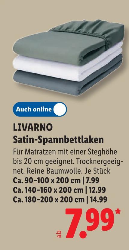 Satin-Spannbettlaken Ca. 90–100 x 200 cm