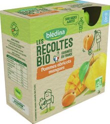 Compote Pomme/banane - BLEDINA dans le catalogue Géant Casino Gourdes Pommes abricots mangues Les Récoltes Bio - BLEDINA en promo chez Géant Casino