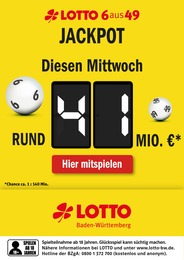Lotto Baden-Württemberg Prospekt: "Diesen Mittwoch rund 41 Mio. im Jackpot", 1 Seite, 27.03.2023 - 29.03.2023