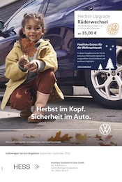 Werkstatt & Auto Prospekt von Volkswagen in Altenstadt Aktueller Volkswagen Werkstatt & Auto Prospekt für Altenstadt: Herbst im Kopf. Sicherheit im Auto. mit 1} Seite, 01.09.2026 - 31.12.2026