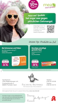 mea - meine apotheke Prospekt der Woche "Unsere Juli-Angebote" Seite 1, 01.07.2025 bis 31.07.2025 für Fuchstal Aktueller mea - meine apotheke Prospekt "Unsere Juli-Angebote" Seite 1 von 4 Seiten für Fuchstal