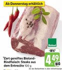 Aktuelles Zart gereiftes Bioland-Rindfleisch: Steaks aus dem Entrecôte Angebot bei EDEKA in Heilbronn ab 4,49 €