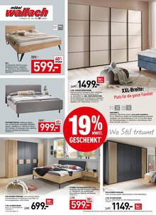 Bett im Möbel Wallach Prospekt "19% MEHRWERTSTEUER GESCHENKT!" mit 12 Seiten (Hildesheim)