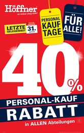Höffner Prospekt "40% Rabatt in allen Abteilungen" für Mannheim, 4 Seiten, 25.01.2023 - 31.01.2023 Höffner Prospekt "40% Rabatt in allen Abteilungen" für Mannheim, 4 Seiten, 25.01.2023 - 31.01.2023