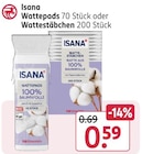 Wattepads oder Wattestäbchen 200 Stück von Isana im aktuellen Rossmann Prospekt für 0,59 €