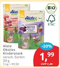 Obsties Kindersnack Erdbeere Banane von Alete für 1,99 € bei budni im Angebot Obsties Kindersnack Erdbeere Banane von Alete im aktuellen budni Prospekt