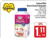 Unsere frische Schlagsahne im Angebot bei E center in Pirna Unsere frische Schlagsahne Angebote von Sachsen Milch bei E center Pirna für 1,11 €