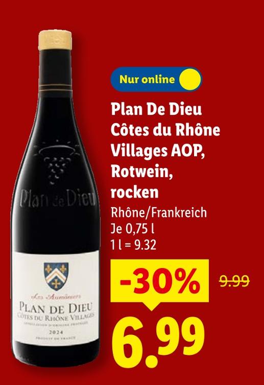 Plan De Dieu Côtes du Rhône Villages AOP, Rotwein, trocken