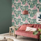 Papier peint intissé imprimé palmier vert et rose - Décor Discount à Nîmes Papier peint intissé imprimé palmier vert et rose en promo chez Décor Discount Nîmes à 6,93 €