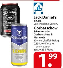Jack Daniel 's & Cola oder Gorbatschow & Lemon oder Maracuja bei famila Nordost in Bad Salzuflen Jack Daniel 's & Cola oder Gorbatschow & Lemon oder Maracuja im Angebot bei famila Nordost Bad Salzuflen für 1,99 €
