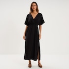 Robe longue col cache-coeur noir femme en promo chez La Halle Avignon à 20,99 €