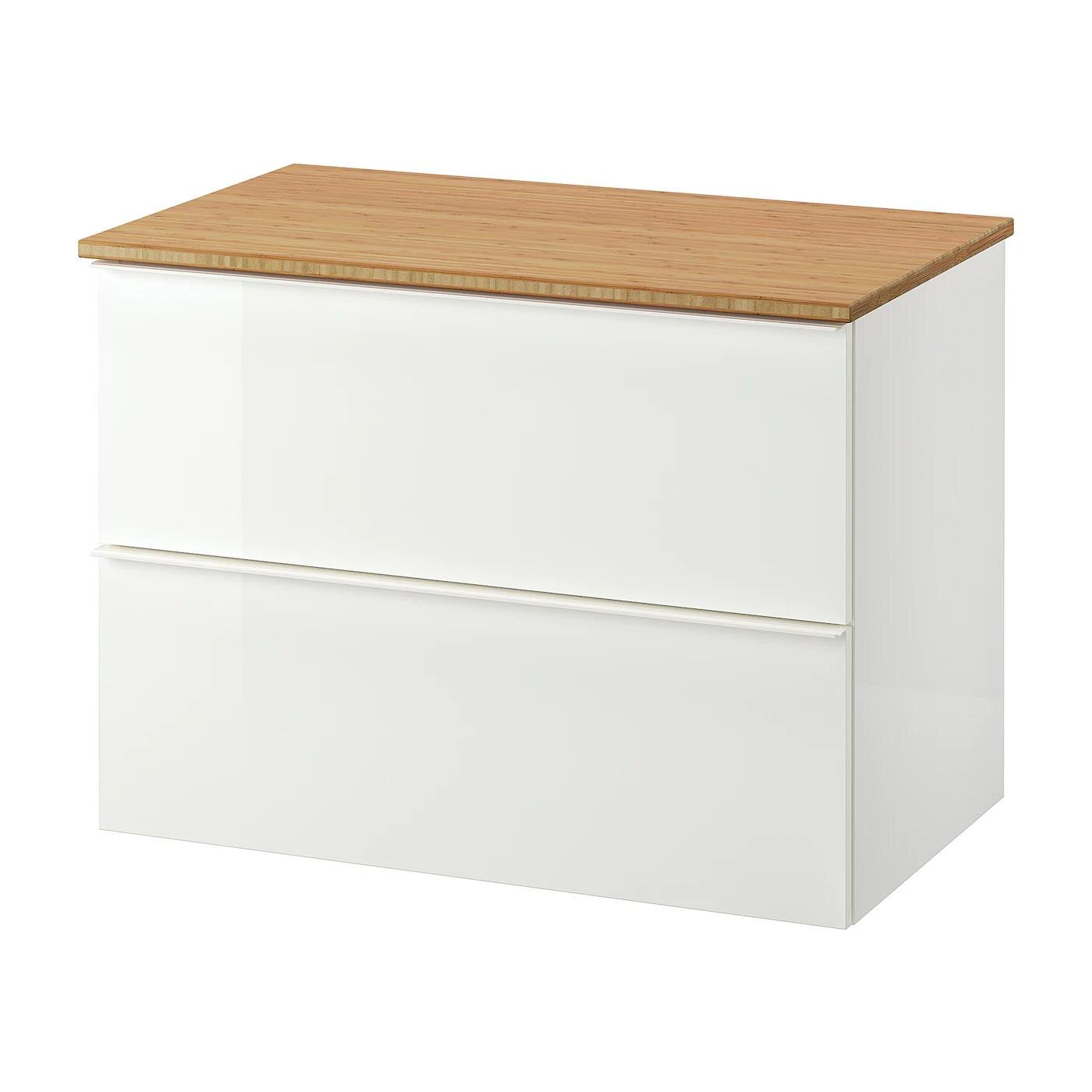 von GODMORGON / TOLKEN Waschbeckenschrank/2 Schubl. Hochglanz weiß/Bambus von GODMORGON / TOLKEN