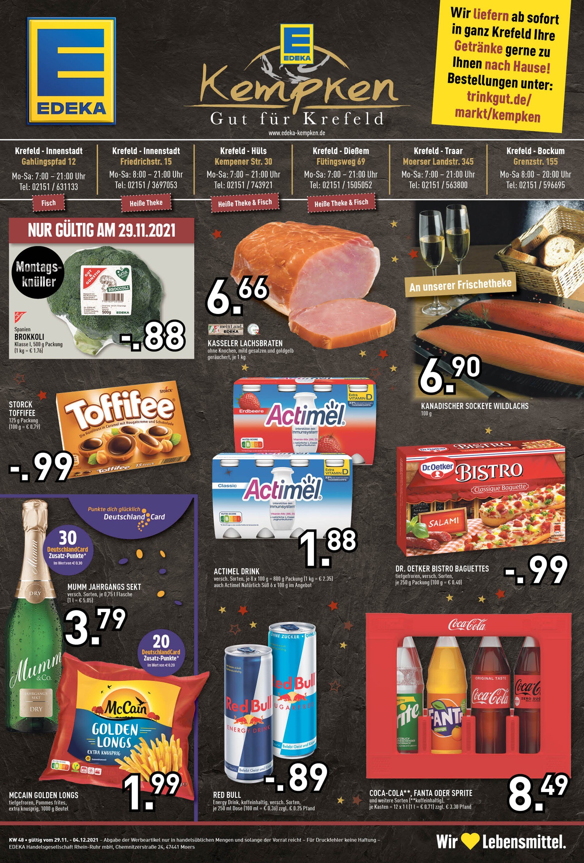 EDEKA Prospekt für Krefeld mit 8 Seiten EDEKA Prospekt für Krefeld: "Aktuelle Angebote", 8 Seiten, 29.11.2021 - 04.12.2021