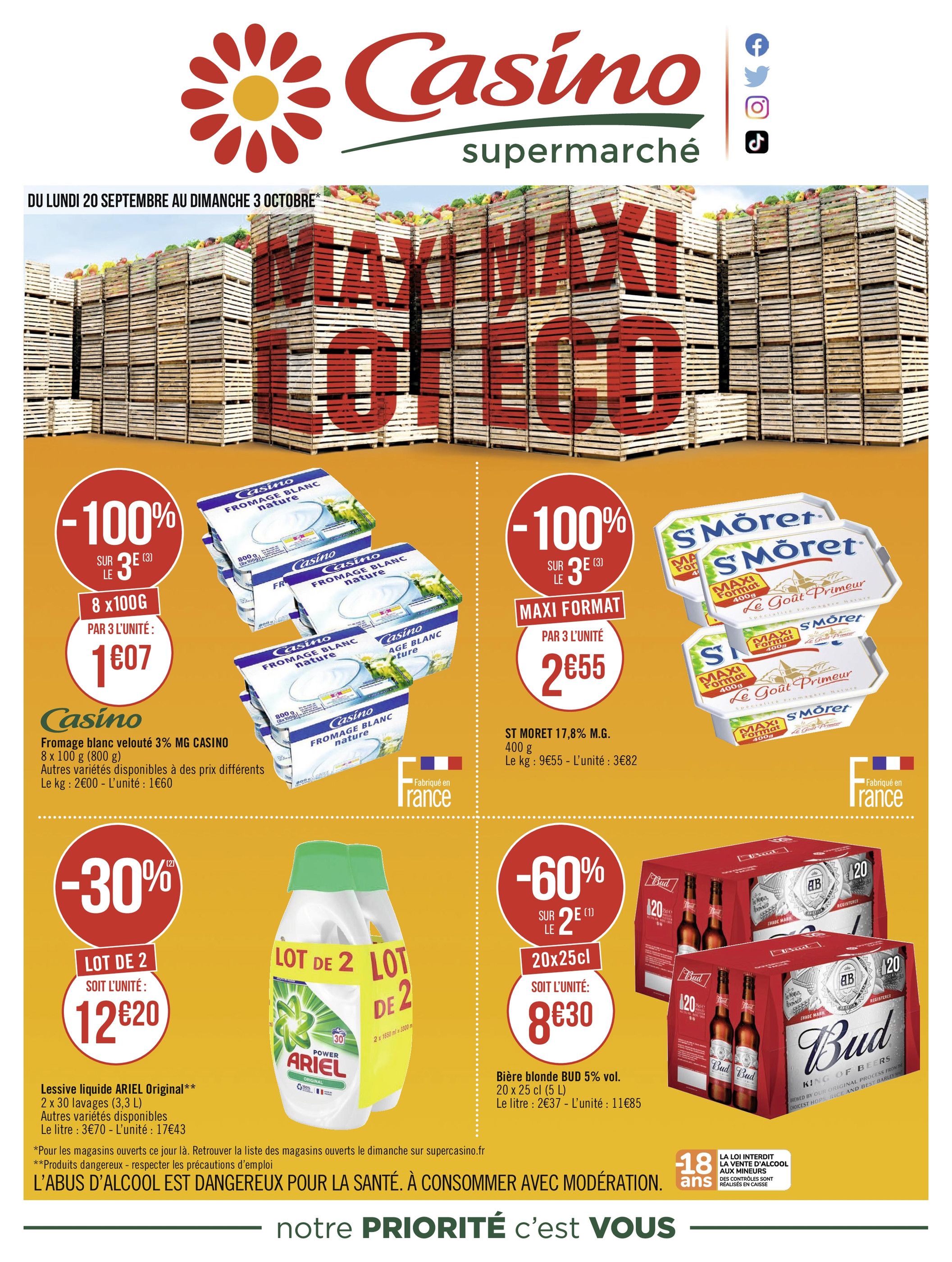 Catalogue Casino Supermarchés à Épinal, avec 8 pages Prospectus Casino Supermarchés à Épinal, "Maxi Lot, Maxi Éco", 8 pages, 20/09/2021 - 03/10/2021