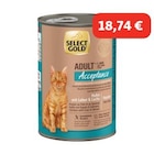 SELECT GOLD Acceptance Boîtes de Pâtée Chat Adulte Poulet, Foie et Saumon 6x400 g à 18,74 € dans le catalogue Maxi Zoo