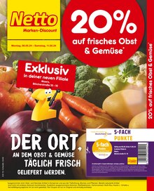 Netto Marken-Discount Moers Prospekt "20% auf frisches Obst & Gemüse" mit 4 Seiten