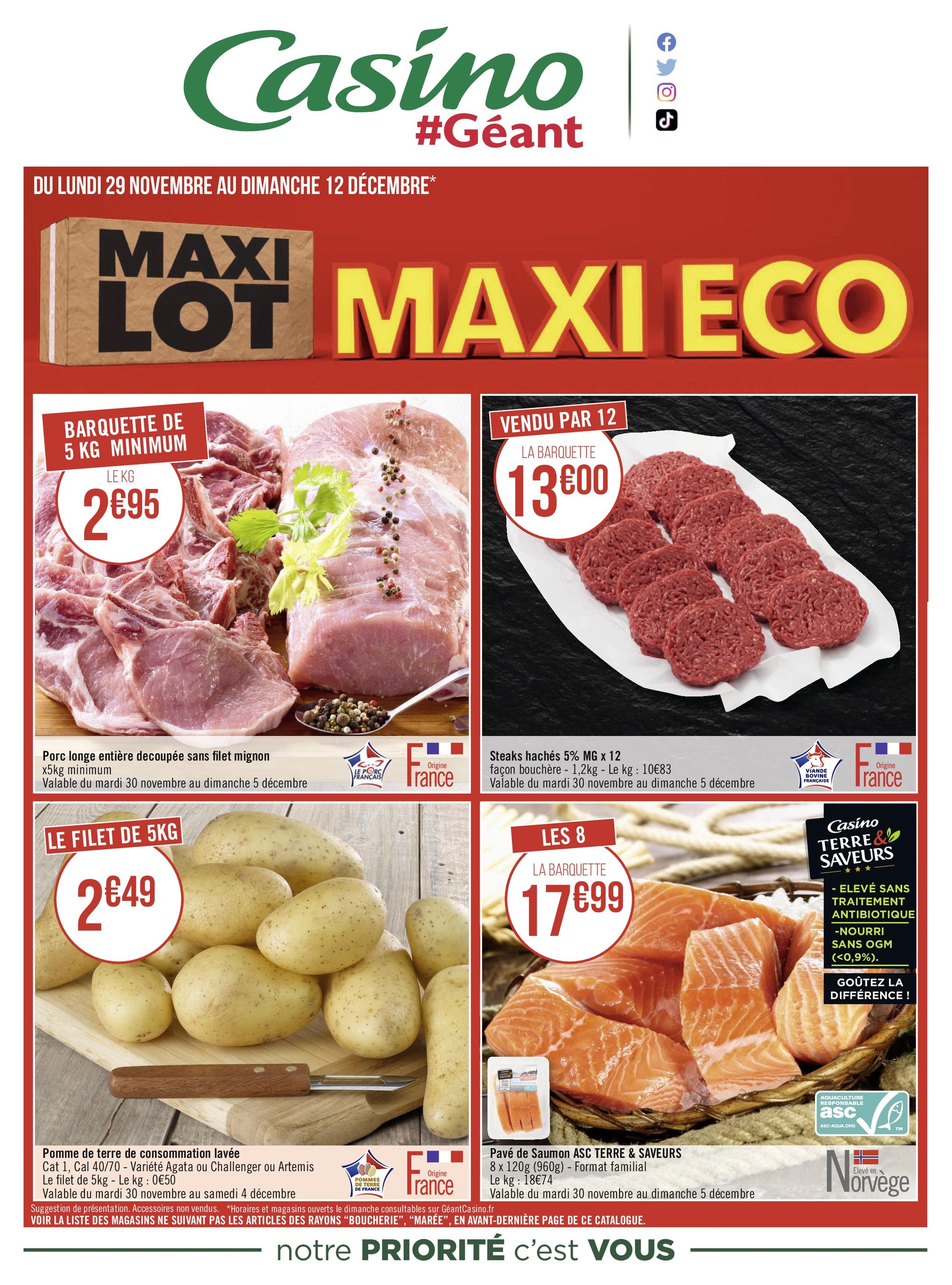 Catalogue Géant Casino à Paris, avec 12 pages Prospectus Géant Casino à Paris, "MAXI LOT, MAXI ECO", 12 pages, 29/11/2021 - 12/12/2021