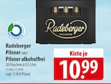 Radeberger Pilsner oder Pilsner alkoholfrei bei famila Nordost im Ribnitz-Damgarten Prospekt für 10,99 €