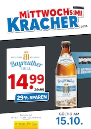 Getränkeland Prospekt "Mittwochskracher", 1 Seite, 15.10.2025 - 15.10.2025 Aktueller Getränkeland Prospekt, "Mittwochskracher", mit Angeboten der Woche, gültig von 15.10.2025 bis 15.10.2025