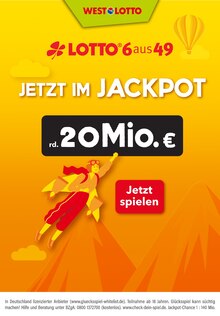 Westlotto Brüggen Prospekt der aktuellen Woche, gültig von 28.11.2022 bis 30.11.2022 Aktueller Westlotto Brüggen Prospekt "Jetzt im Jackpot rd. 20 Mio. €" mit 1 Seite