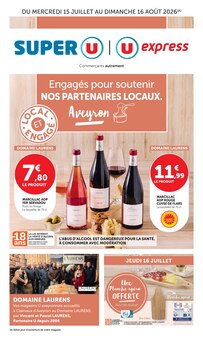 Catalogue Super U de la semaine 32, "Engagés pour soutenir NOS PARTENAIRES LOCAUX.", page 1, 15/07/2026 - 16/08/2026 Prospectus Super U en cours, "Engagés pour soutenir NOS PARTENAIRES LOCAUX.", page 1 sur 20