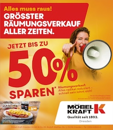 Möbel Kraft Prospekt für Freital mit 1 Seite Möbel Kraft Prospekt für Freital: "JETZT BIS ZU 50% SPAREN!", 1 Seite, 08.10.2025 - 14.10.2025