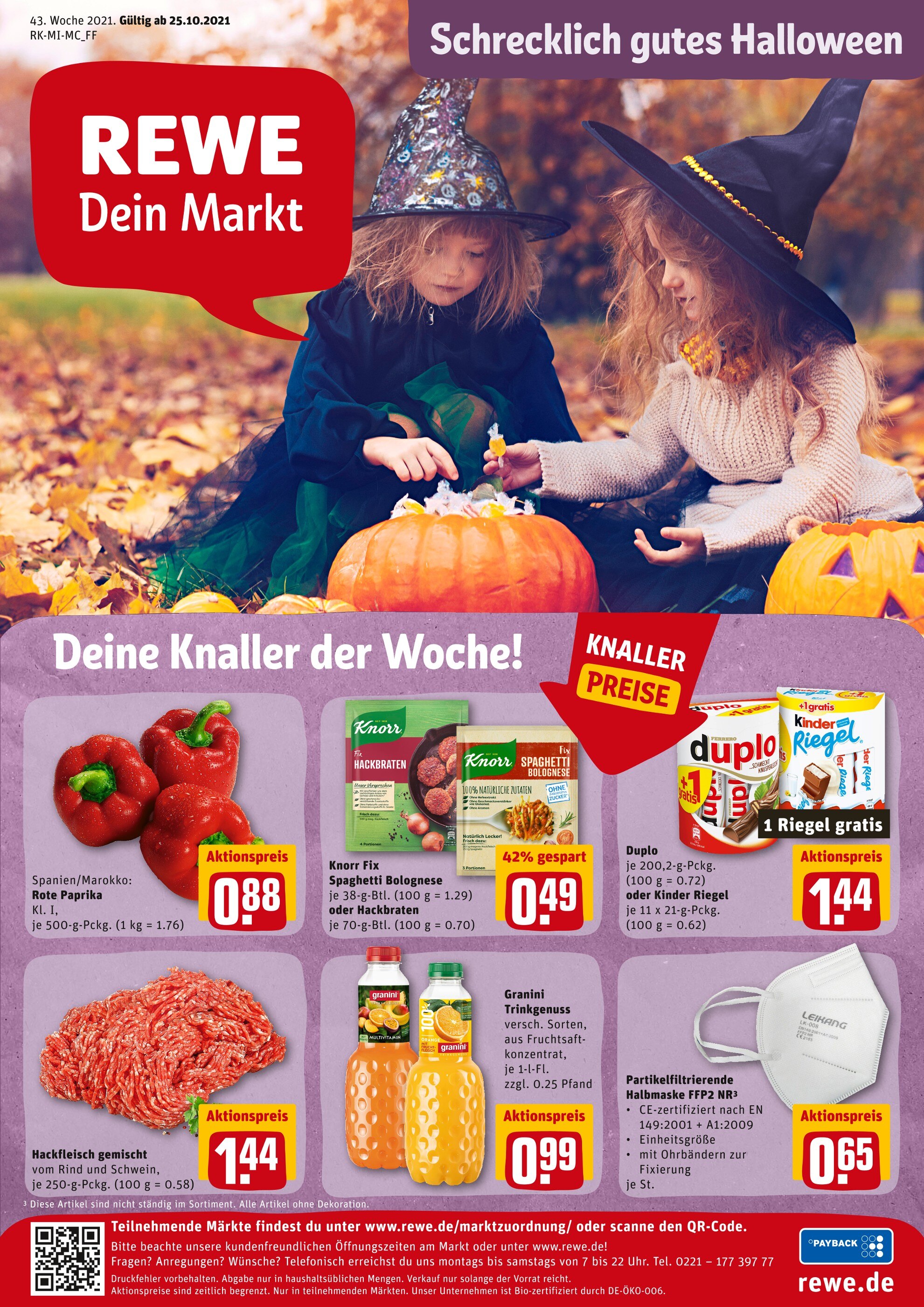 REWE Prospekt für Michelstadt mit 13 Seiten REWE Prospekt für Michelstadt: "Angebote im Markt", 13 Seiten, 25.10.2021 - 30.10.2021