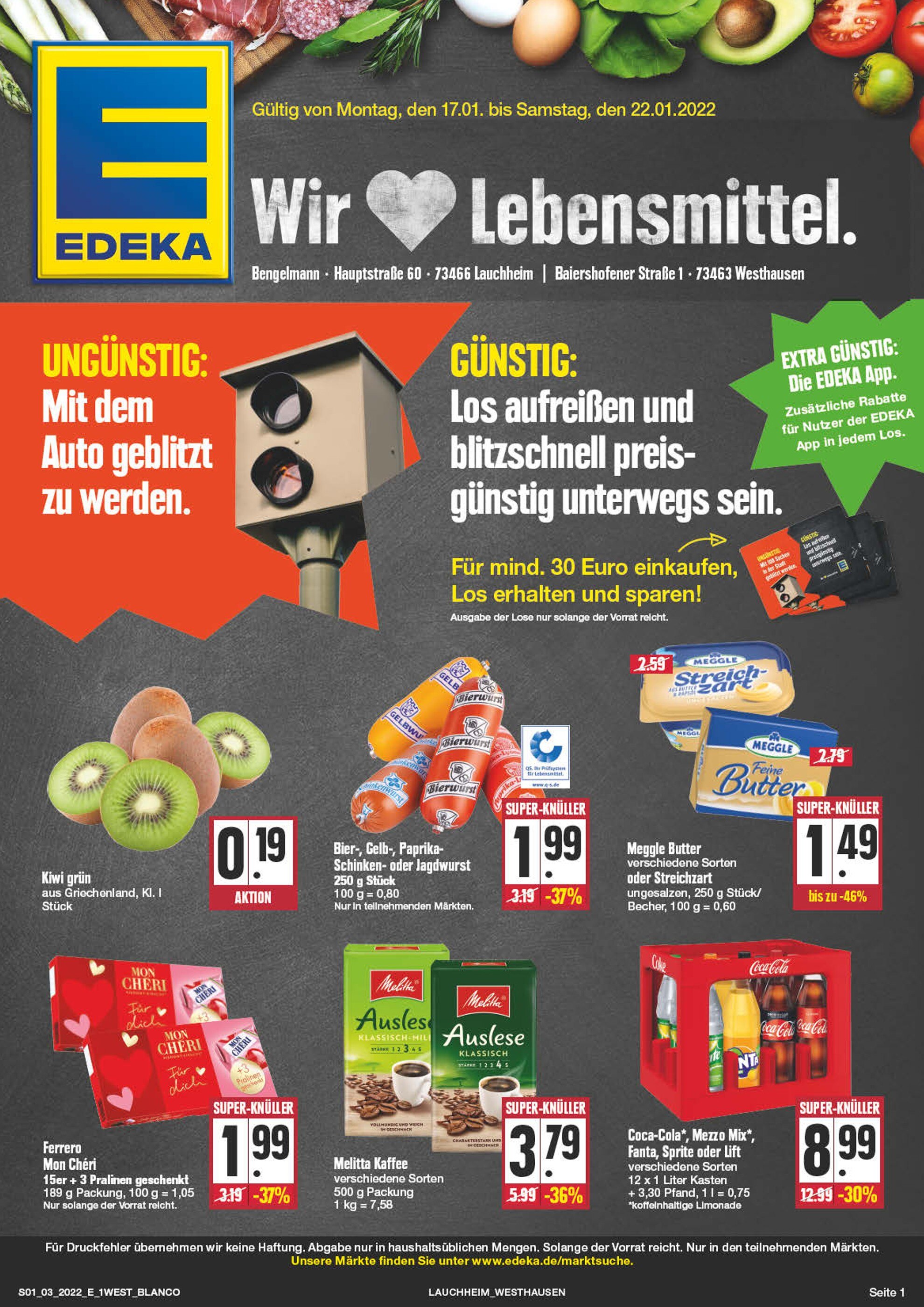 EDEKA Prospekt für Aalen mit 24 Seiten EDEKA Prospekt für Aalen: "Top Angebote!", 24 Seiten, 17.01.2022 - 22.01.2022