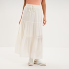 Jupe longue fluide évasée coton blanc femme dans le catalogue La Halle