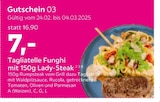 Tagliatelle Funghi mit 150g Lady-Steak Angebote bei mömax Mannheim für 7,00 €