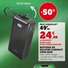 Batterie de secours compact 10000 mah - Super U à Montélimar Batterie de secours compact 10000 mah en promo chez Super U Montélimar à 24,99 €
