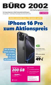 Aktueller BÜRO 2002 UG Prospekt "iPhone 16 Pro zum Aktionspreis" Seite 1 von 8 Seiten