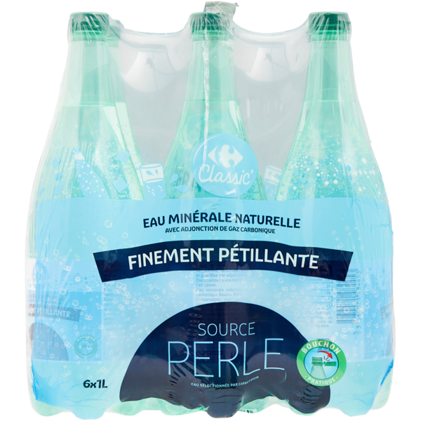 Eau minérale gazeuse naturelle PERRIER : le pack de 6 bouteilles de 1L à  Prix Carrefour