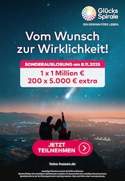 LOTTO Hessen Prospekt für Kreuzebra mit 1 Seite LOTTO Hessen Prospekt für Kreuzebra: "Vom Wunsch zur Wirklichkeit!", 1 Seite, 27.10.2025 - 08.11.2025