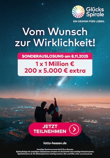 LOTTO Hessen Prospekt der Woche "Vom Wunsch zur Wirklichkeit!" Seite 1, 27.10.2025 bis 08.11.2025 für Friedrichsdorf Aktueller LOTTO Hessen Prospekt "Vom Wunsch zur Wirklichkeit!" Seite 1 von 1 Seite für Friedrichsdorf