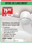 Ventilateur de plafond 132 cm avec lampe LED en promo chez Screwfix Dunkerque à 79,99 €