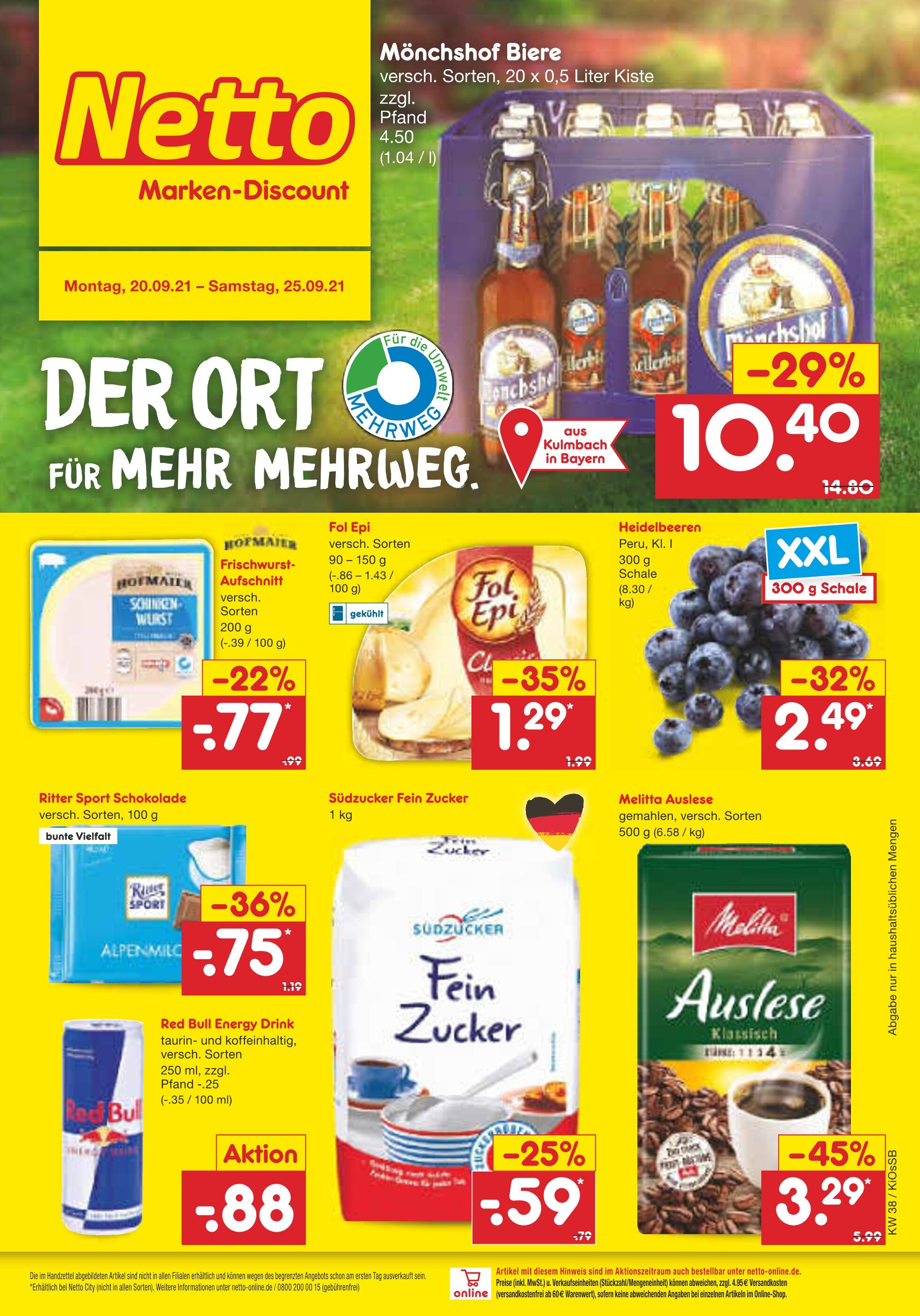 Netto Marken-Discount Prospekt für Nürnberg mit 41 Seiten Netto Marken-Discount Prospekt für Nürnberg: "DER ORT FÜR MEHR MEHRWEG.", 41 Seiten, 20.09.2021 - 25.09.2021
