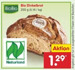 Bio Dinkelbrot im Angebot bei Netto Marken-Discount in Wolfsburg Bio Dinkelbrot Angebote von BioBio bei Netto Marken-Discount Wolfsburg für 1,29 €
