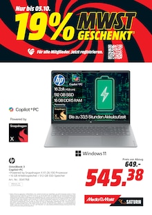 Notebook im MediaMarkt Saturn Prospekt "19% MWST GESCHENKT" mit 28 Seiten (Paderborn)