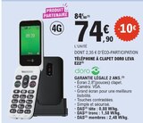Téléphone à clapet Leva E22 - DORO - E.Leclerc à Saumur Téléphone à clapet Leva E22 - DORO en promo chez E.Leclerc Saumur à 74,90 €