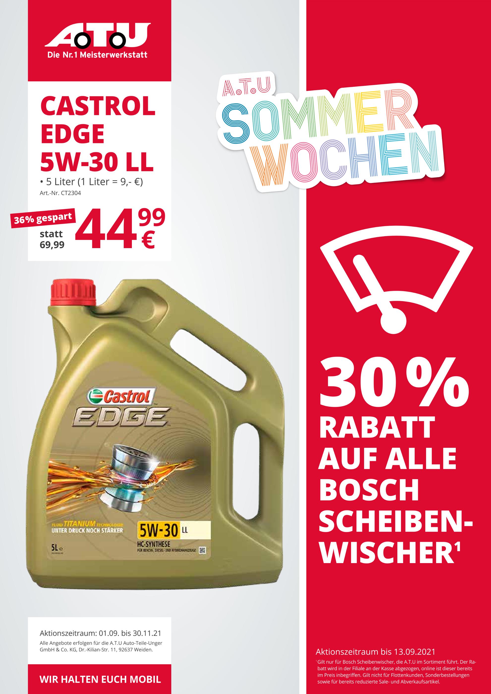 A.T.U Auto Teile Unger Prospekt für Eschborn mit 1 Seite A.T.U Auto Teile Unger Prospekt für Eschborn: "A.T.U SOMMERWOCHEN", 1 Seite, 03.09.2021 - 30.09.2021