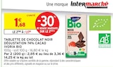 Tablette de chocolat noir dégustation 74% cacao Bio - Ivoria en promo chez Intermarché Alès à 1,17 €