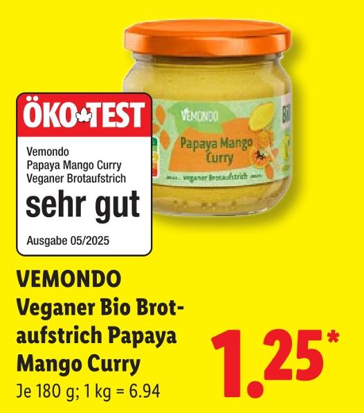 Veganer Bio Brotaufstrich Papaya Mango Curry